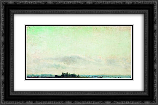 Landscare. Distant View. 24x16 Black Ornate Wood Framed Art Print Poster with Double Matting by Levitan, Isaac