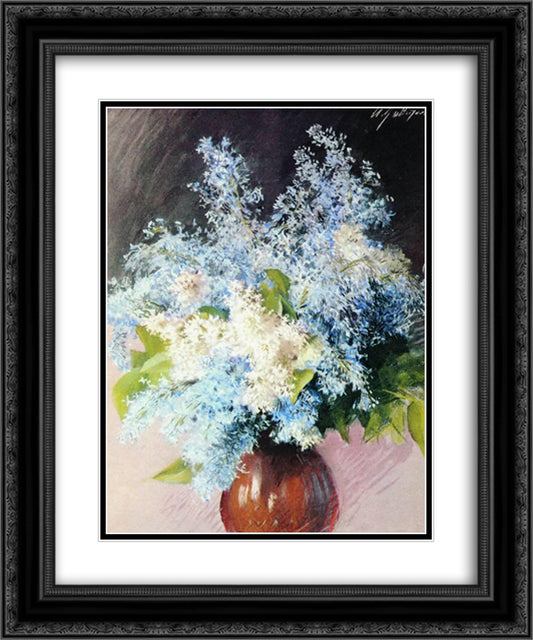 Lilacs 20x24 Black Ornate Wood Framed Art Print Poster with Double Matting by Levitan, Isaac