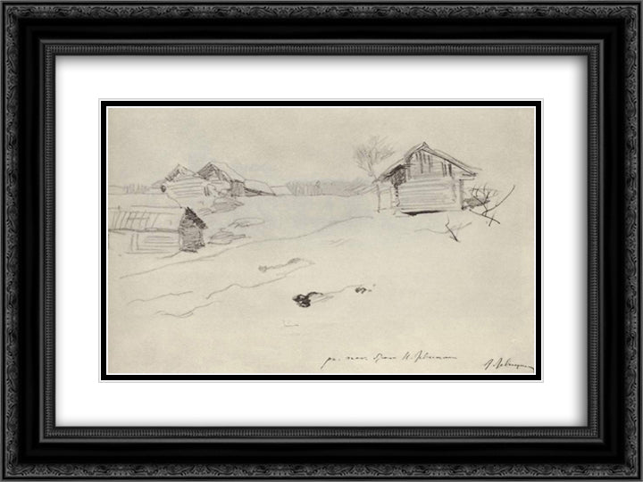 Little village 24x18 Black Ornate Wood Framed Art Print Poster with Double Matting by Levitan, Isaac