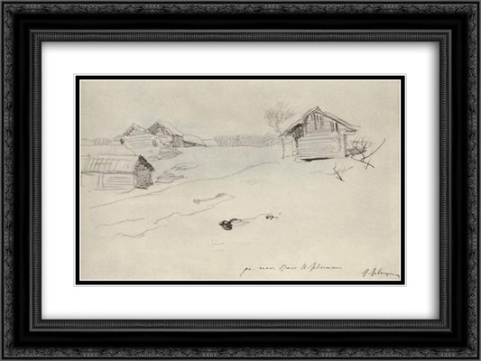 Little village 24x18 Black Ornate Wood Framed Art Print Poster with Double Matting by Levitan, Isaac