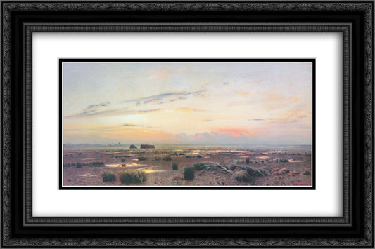 Marsh at evening 24x16 Black Ornate Wood Framed Art Print Poster with Double Matting by Levitan, Isaac