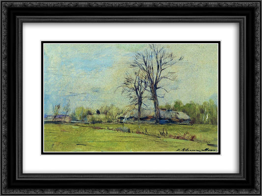 Melikhovo at spring 24x18 Black Ornate Wood Framed Art Print Poster with Double Matting by Levitan, Isaac