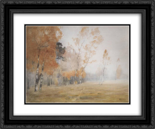 Mist. Autumn. 24x20 Black Ornate Wood Framed Art Print Poster with Double Matting by Levitan, Isaac