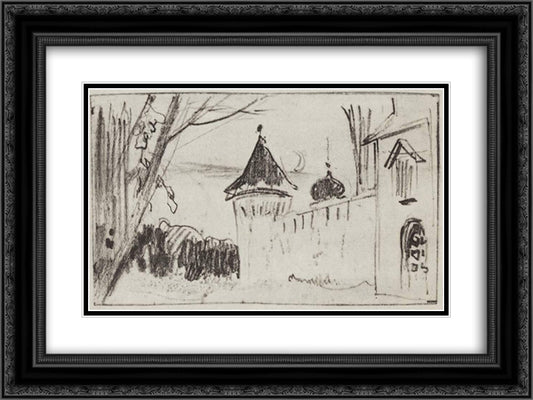 Monastery gate and wall 24x18 Black Ornate Wood Framed Art Print Poster with Double Matting by Levitan, Isaac