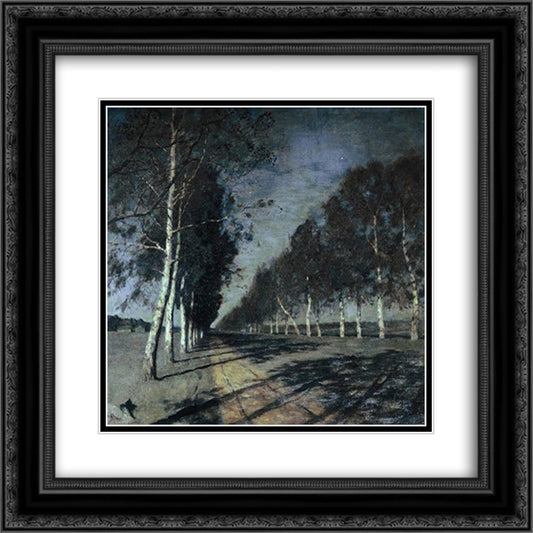 Moonlit Night. A Village. 20x20 Black Ornate Wood Framed Art Print Poster with Double Matting by Levitan, Isaac