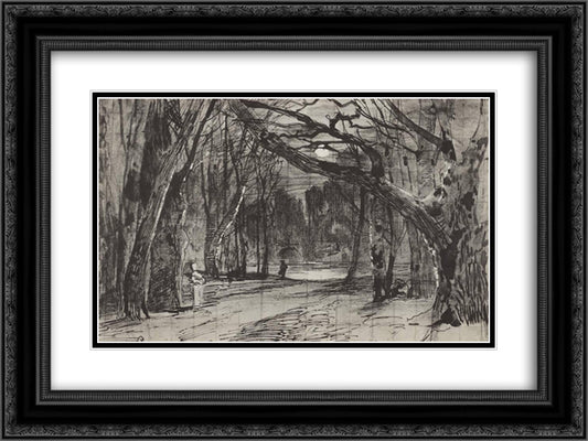 Moonlit night at park 24x18 Black Ornate Wood Framed Art Print Poster with Double Matting by Levitan, Isaac