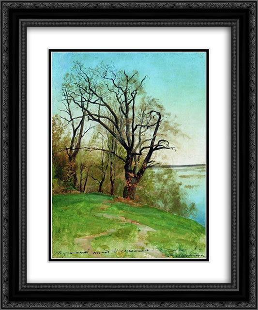 Oak on the riverbank 20x24 Black Ornate Wood Framed Art Print Poster with Double Matting by Levitan, Isaac