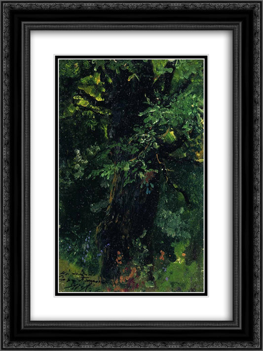 Oak trunk in early summer 18x24 Black Ornate Wood Framed Art Print Poster with Double Matting by Levitan, Isaac