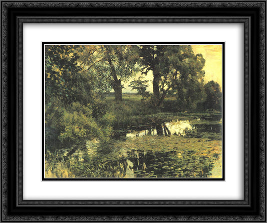 Overgrown pond 24x20 Black Ornate Wood Framed Art Print Poster with Double Matting by Levitan, Isaac
