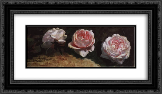 Peonies 24x14 Black Ornate Wood Framed Art Print Poster with Double Matting by Levitan, Isaac
