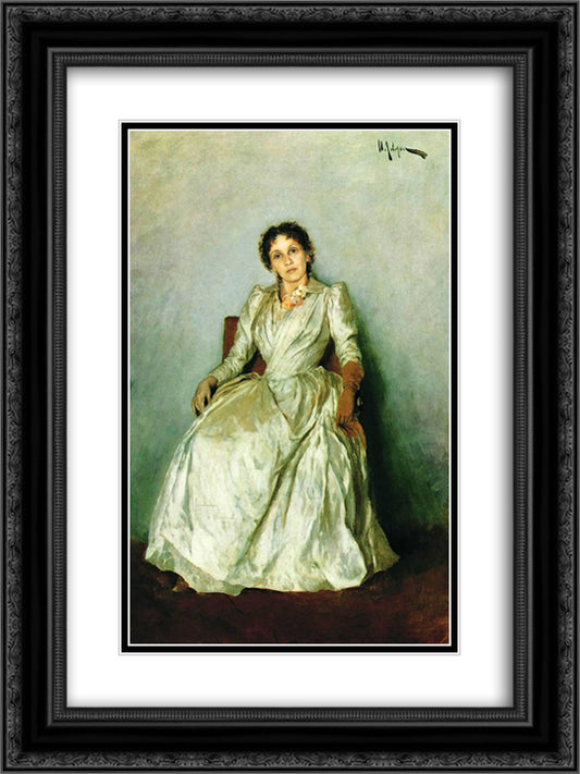 Portrait of Sofia Petrovna Kuvshinnikov 18x24 Black Ornate Wood Framed Art Print Poster with Double Matting by Levitan, Isaac