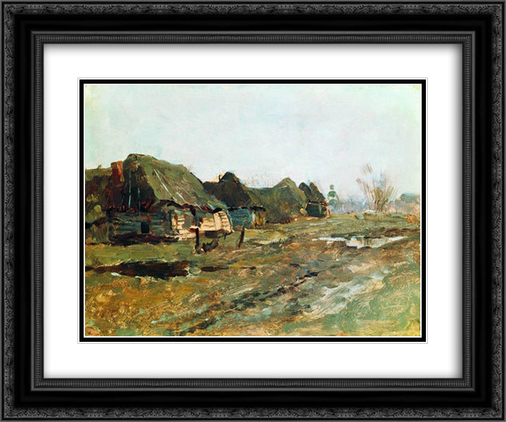 Quartered in the village 24x20 Black Ornate Wood Framed Art Print Poster with Double Matting by Levitan, Isaac
