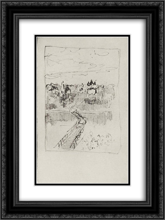 Quiet cloister 18x24 Black Ornate Wood Framed Art Print Poster with Double Matting by Levitan, Isaac