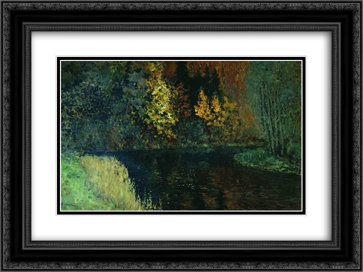 River in the forest. Autumn at river Istra. 24x18 Black Ornate Wood Framed Art Print Poster with Double Matting by Levitan, Isaac