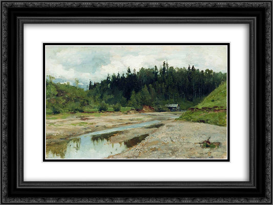 River in the forest 24x18 Black Ornate Wood Framed Art Print Poster with Double Matting by Levitan, Isaac