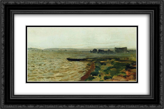 Riverbank 24x16 Black Ornate Wood Framed Art Print Poster with Double Matting by Levitan, Isaac