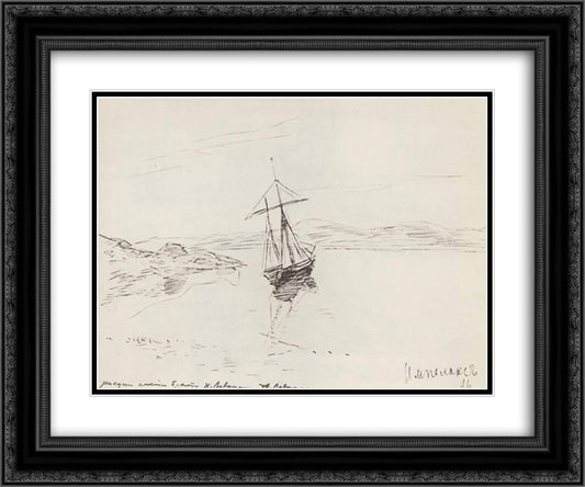 Schooner in bay 24x20 Black Ornate Wood Framed Art Print Poster with Double Matting by Levitan, Isaac