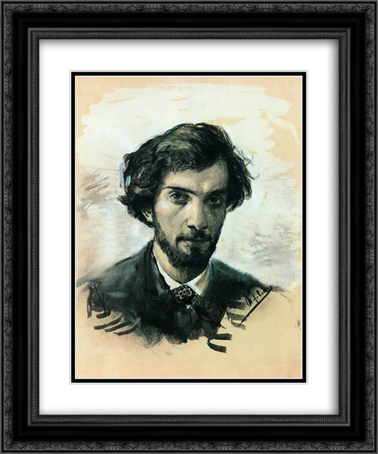 Self portrait 20x24 Black Ornate Wood Framed Art Print Poster with Double Matting by Levitan, Isaac