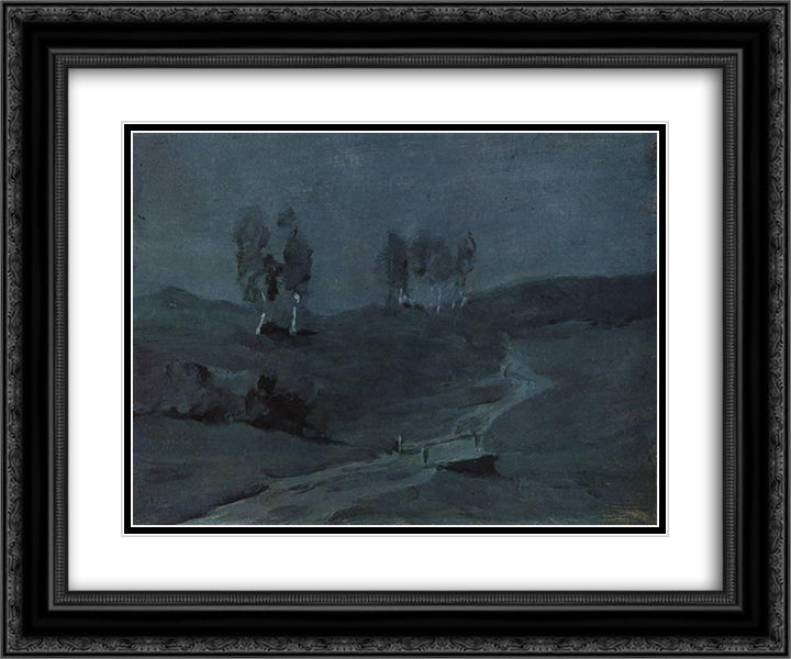Shadows. Moonlit Night. 24x20 Black Ornate Wood Framed Art Print Poster with Double Matting by Levitan, Isaac