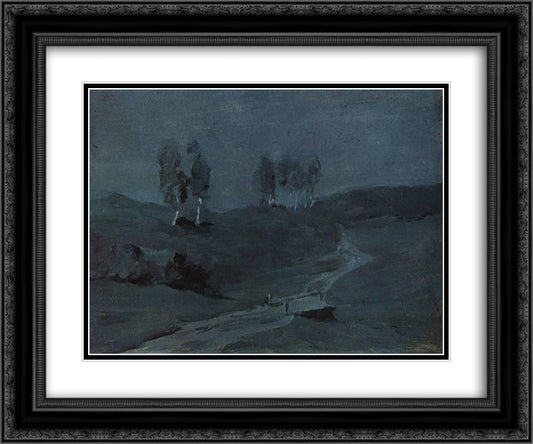 Shadows. Moonlit Night. 24x20 Black Ornate Wood Framed Art Print Poster with Double Matting by Levitan, Isaac