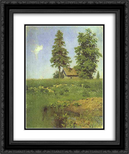 Small hut in a Meadow 20x24 Black Ornate Wood Framed Art Print Poster with Double Matting by Levitan, Isaac