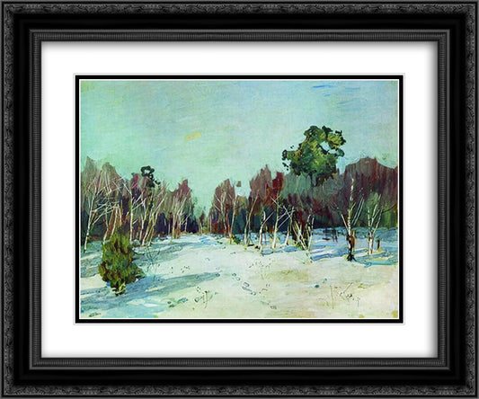 Snowbound garden. 24x20 Black Ornate Wood Framed Art Print Poster with Double Matting by Levitan, Isaac
