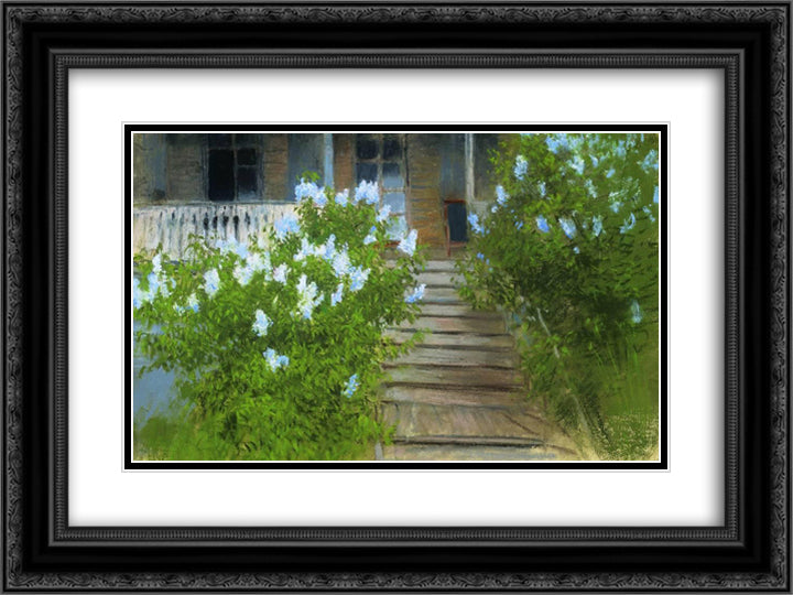Spring. White lilacs. 24x18 Black Ornate Wood Framed Art Print Poster with Double Matting by Levitan, Isaac