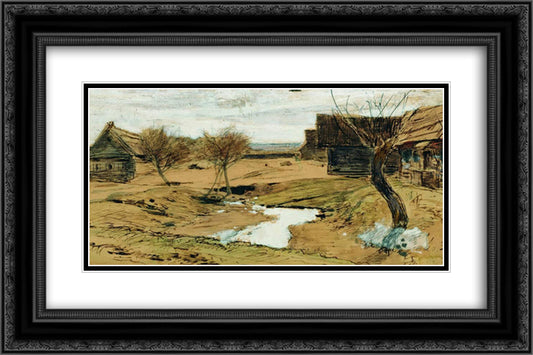 Spring has come 24x16 Black Ornate Wood Framed Art Print Poster with Double Matting by Levitan, Isaac