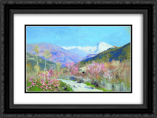 Spring in Italy 24x18 Black Ornate Wood Framed Art Print Poster with Double Matting by Levitan, Isaac