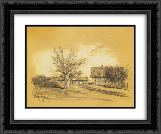 Spring in the village 24x20 Black Ornate Wood Framed Art Print Poster with Double Matting by Levitan, Isaac