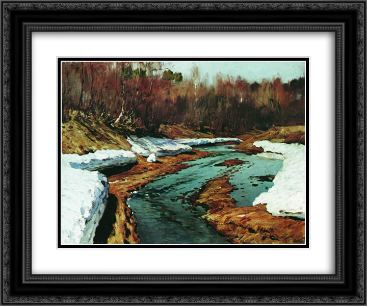 Springtime. The Last Snow. 24x20 Black Ornate Wood Framed Art Print Poster with Double Matting by Levitan, Isaac