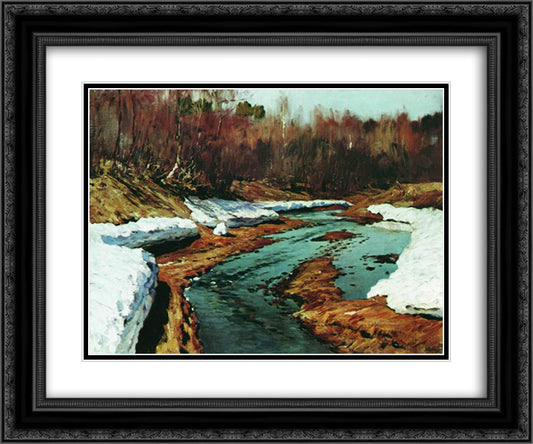 Springtime. The Last Snow. 24x20 Black Ornate Wood Framed Art Print Poster with Double Matting by Levitan, Isaac