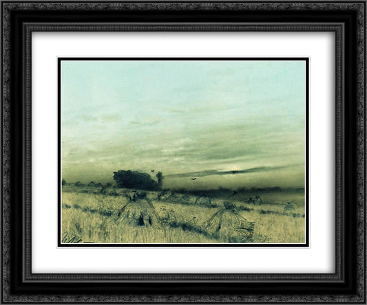 Stubbled field 24x20 Black Ornate Wood Framed Art Print Poster with Double Matting by Levitan, Isaac