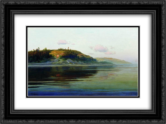 Summer evening. River. 24x18 Black Ornate Wood Framed Art Print Poster with Double Matting by Levitan, Isaac