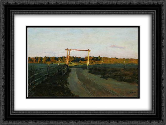 Summer evening 24x18 Black Ornate Wood Framed Art Print Poster with Double Matting by Levitan, Isaac