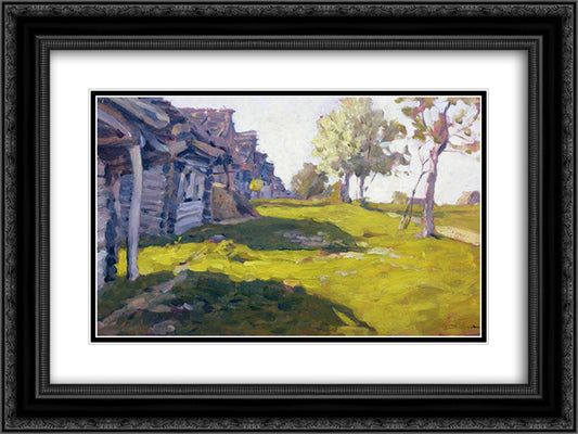 Sunny Day. A Village 24x18 Black Ornate Wood Framed Art Print Poster with Double Matting by Levitan, Isaac