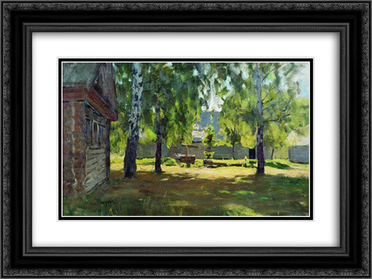 Sunny Day. Near the isba. 24x18 Black Ornate Wood Framed Art Print Poster with Double Matting by Levitan, Isaac