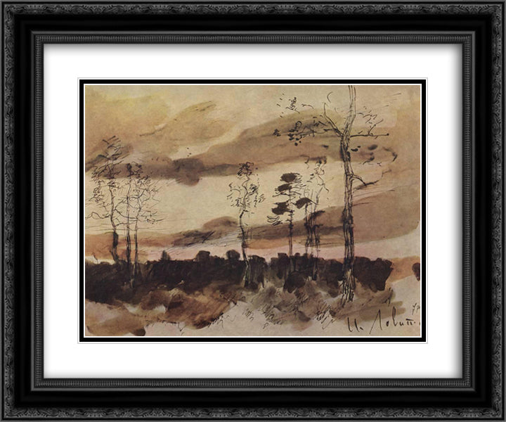 Sunset. Forest edge. 24x20 Black Ornate Wood Framed Art Print Poster with Double Matting by Levitan, Isaac