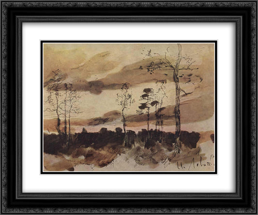 Sunset. Forest edge. 24x20 Black Ornate Wood Framed Art Print Poster with Double Matting by Levitan, Isaac