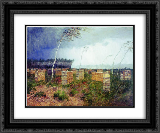 Tempest. Rain. 24x20 Black Ornate Wood Framed Art Print Poster with Double Matting by Levitan, Isaac