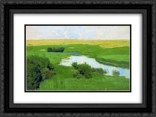 The Istra River 24x18 Black Ornate Wood Framed Art Print Poster with Double Matting by Levitan, Isaac