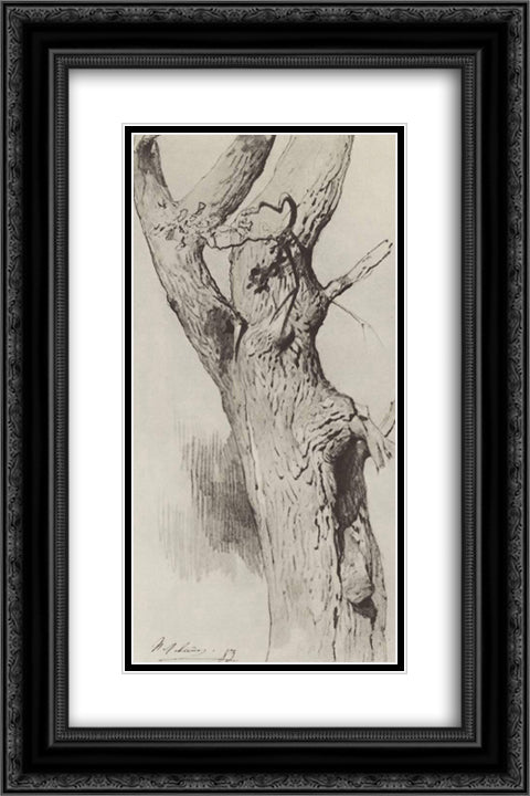 The trunk of an old tree 16x24 Black Ornate Wood Framed Art Print Poster with Double Matting by Levitan, Isaac