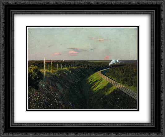 Train on the way 24x20 Black Ornate Wood Framed Art Print Poster with Double Matting by Levitan, Isaac