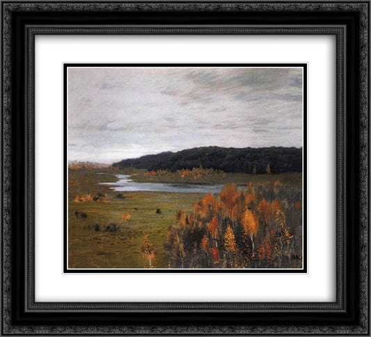 Valley of the River. Autumn. 22x20 Black Ornate Wood Framed Art Print Poster with Double Matting by Levitan, Isaac