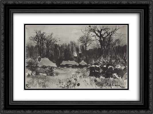 Village. Early spring. 24x18 Black Ornate Wood Framed Art Print Poster with Double Matting by Levitan, Isaac