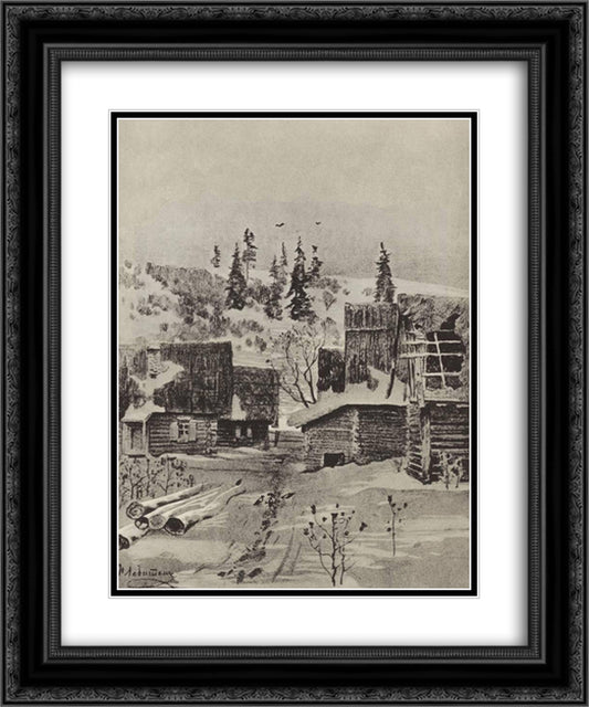 Village 20x24 Black Ornate Wood Framed Art Print Poster with Double Matting by Levitan, Isaac