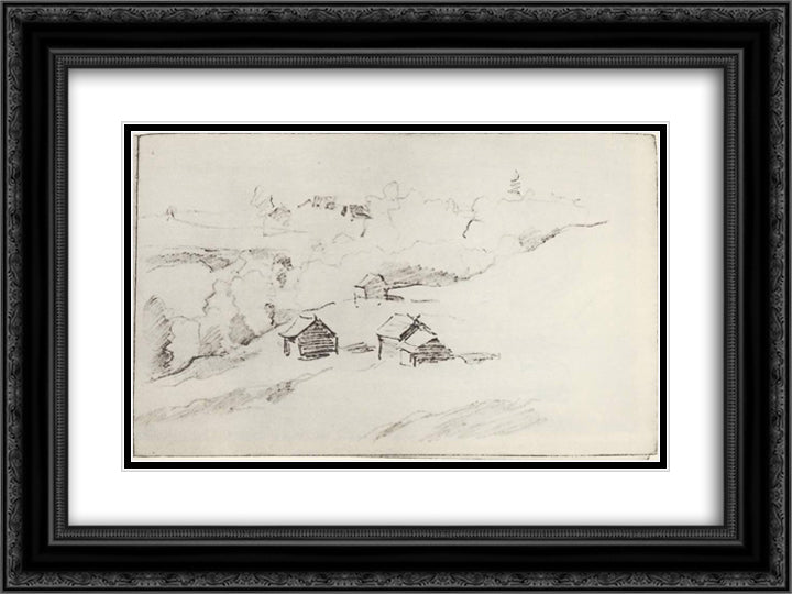 Village by the ravine 24x18 Black Ornate Wood Framed Art Print Poster with Double Matting by Levitan, Isaac