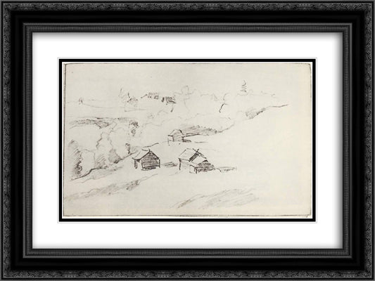 Village by the ravine 24x18 Black Ornate Wood Framed Art Print Poster with Double Matting by Levitan, Isaac