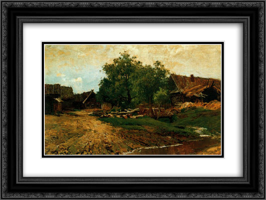 Village Savvinskaya 24x18 Black Ornate Wood Framed Art Print Poster with Double Matting by Levitan, Isaac
