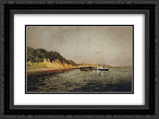 Volga. A Calm Day 24x18 Black Ornate Wood Framed Art Print Poster with Double Matting by Levitan, Isaac